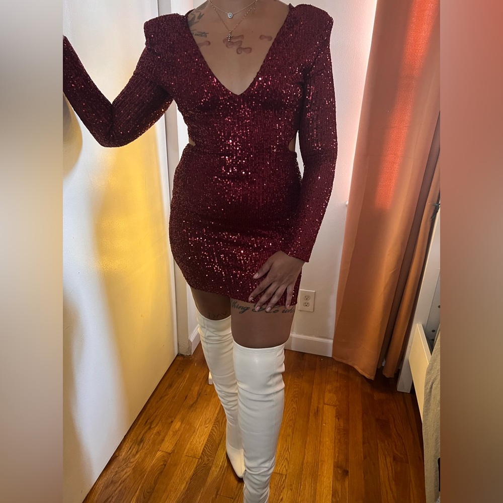 FASHION NOVA Burgundy Sequin Mini Dress - Picture 6 of 17